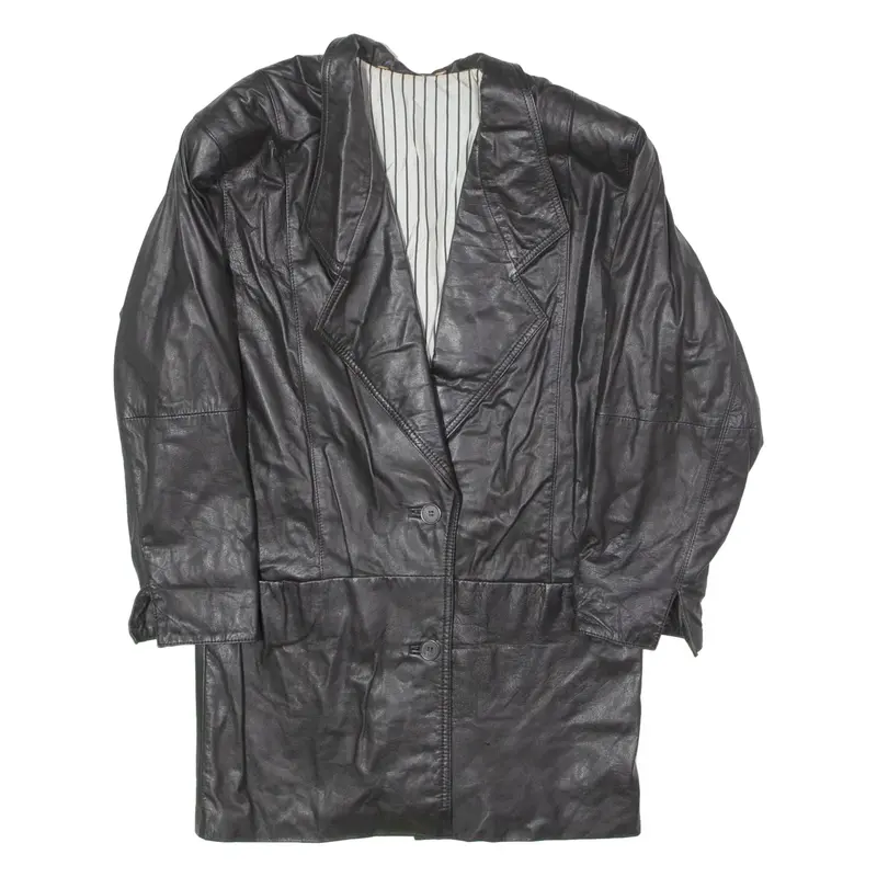 Womens Trench Coat Black Leather 90s UK 10