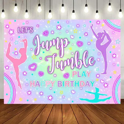 Colorful Lets Jump Jumble Happy Birthday Backdrop - Aperturee
