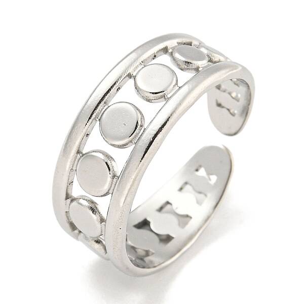 Non-Tarnish 304 Stainless Steel Round Wide Open Cuff Ring for Women