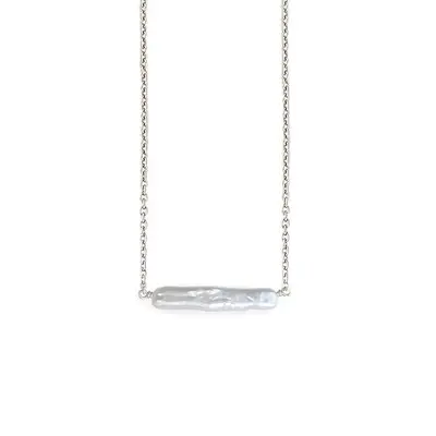 Maris Pearl Bar Necklace in Silver | Size: 14 in