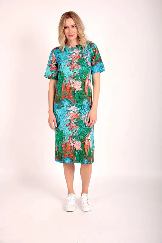 Paint Swirl Midi T-Shirt Dress | Size: 8/16 UK