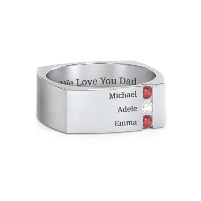 14K White Gold Round Cubic Zirconia Personalized Birthstone & Engraving Birthstone Ring For Women