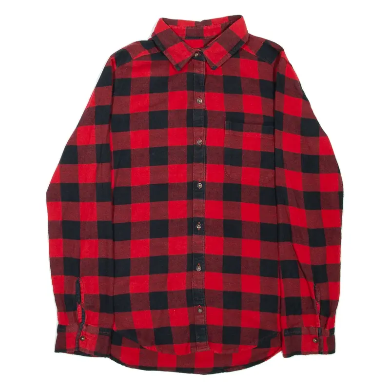 HOLLISTER Womens Flannel Shirt Red Check Long Sleeve S