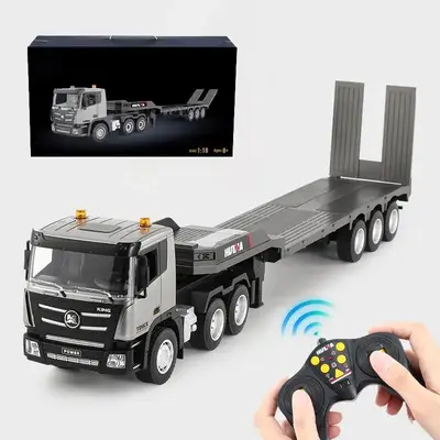 1:18 Alloy Remote Control Semi Truck Toy, 1 Box 2.4GHz Trailer RC Flatbed Trailer, Electronics Construction Vehicles Toy with...