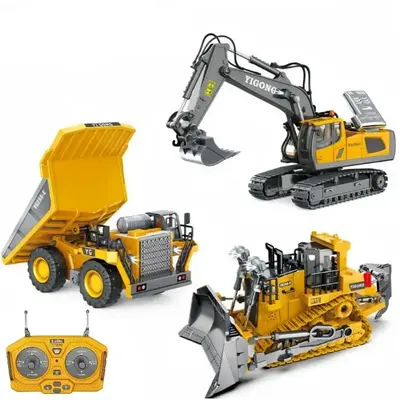Remote Control Excavator Toy, 2.4GHz RC Construction Vehicle Truck Toy with Alloy Metal Cap, Light & Sound, Rechargeable Batt...