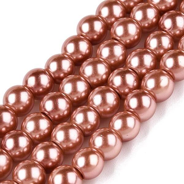 Baking Painted Pearlized Glass Pearl Round Bead Strands