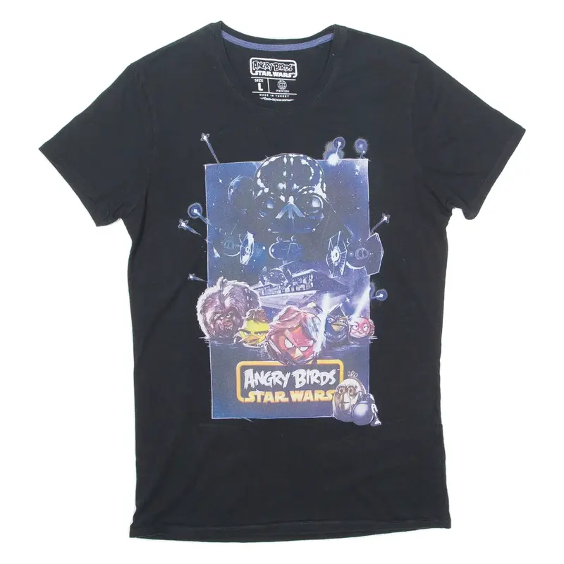 STAR WARS ANGRY BIRDS Mens T-Shirt Black Crew Neck L