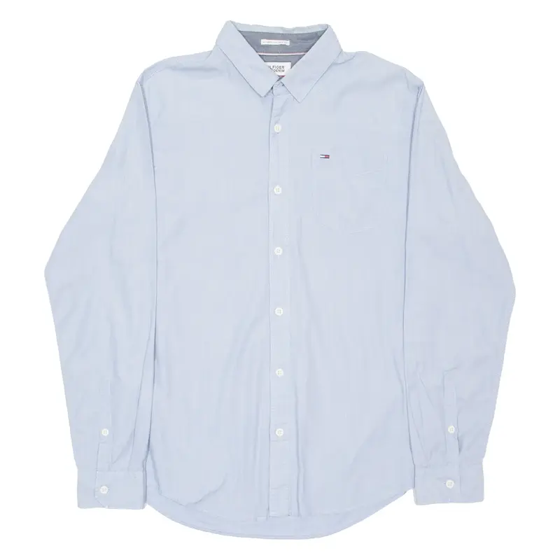TOMMY HILFIGER Mens Plain Shirt Blue Long Sleeve M