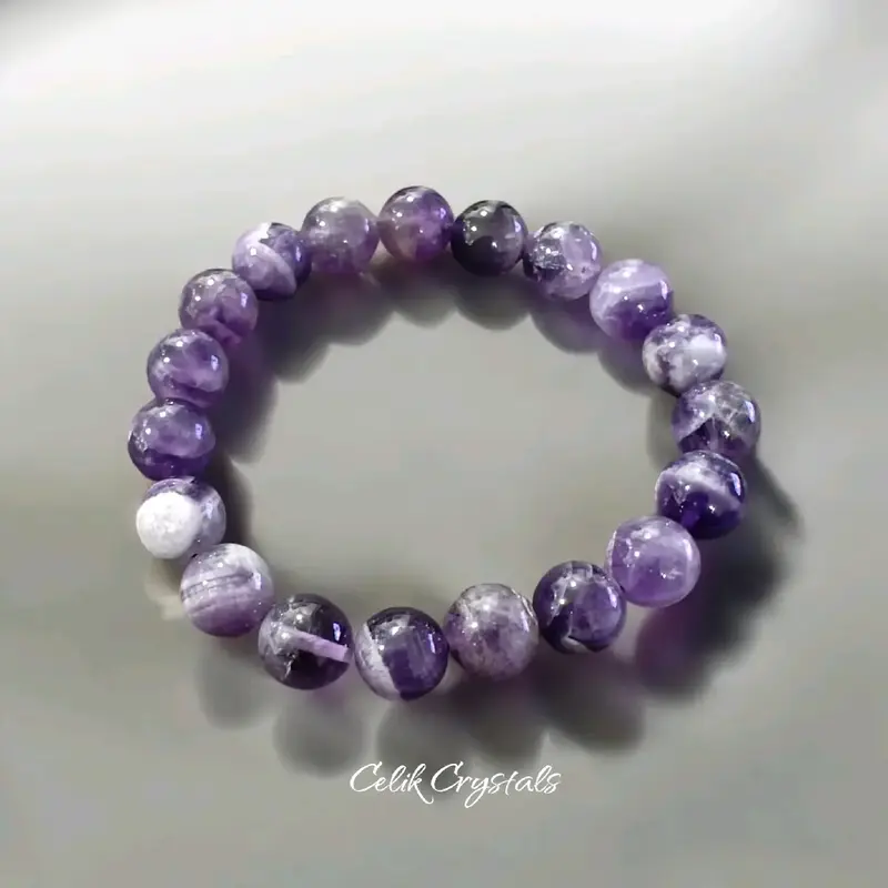 Chevron Amethyst Bracelet with Natural Stones and Crystal Beads, 8 or 10mm