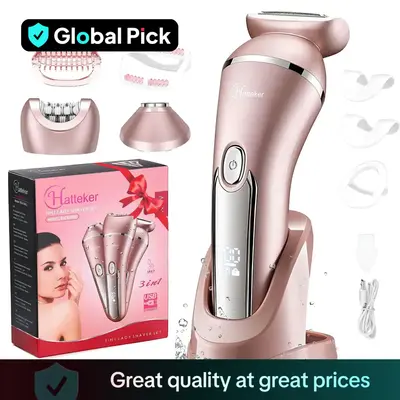 Hatteker 3 in 1 Women's Electric Shaver, Electric Hair Shaver for Arms Legs Body Hair Trimming, USB Charging Gentle Hair Tri...