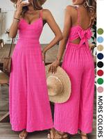 Women's Plain Bow Decor Jumpsuit, 1 Count Fitted Casual Sleeveless Cami Jumpsuit for Daily Wear, Ladies Clothes for All Seaso...