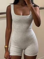 Women's Solid Square Neck Tank Romper, Casual Comfy Slim Sleeveless Skinny Knit Romper for Daily Wear, Ladies Clothes, Womens...