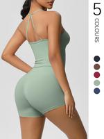 Women's Solid Color Backless Cami Top & High Waist Shorts Two-piece Set, Breathable Sweat-absorbing Sports Activewear Set for...