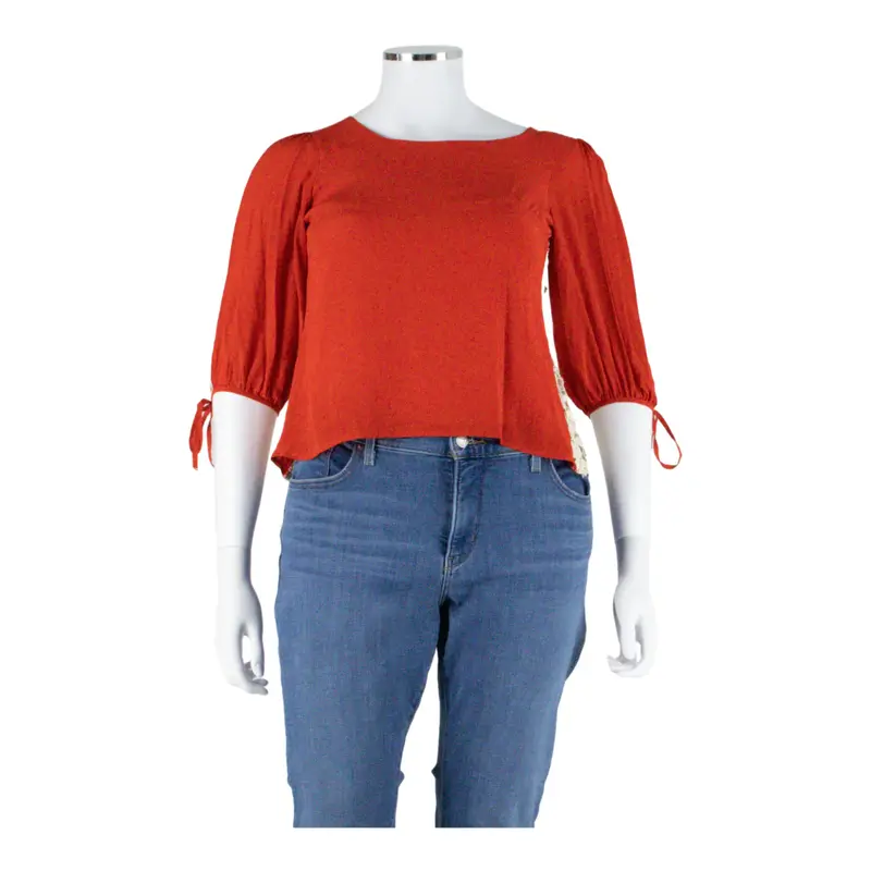 STITCH AND KNOT Womens Top Orange 3/4 Sleeve Faux Silk S