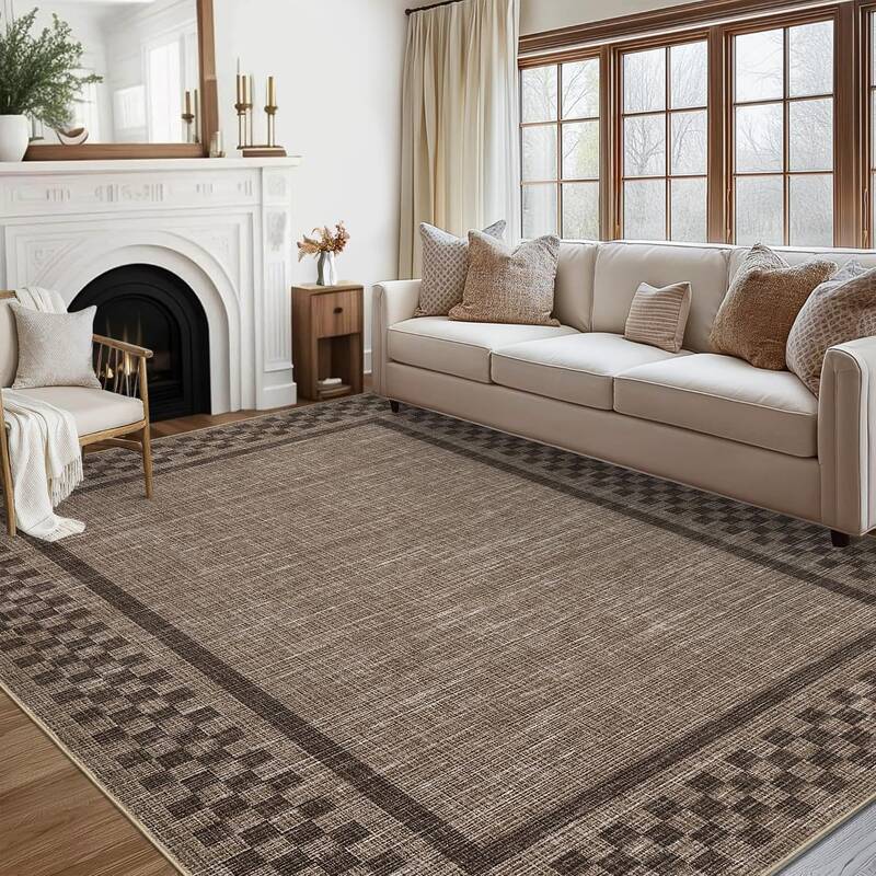 Garvee Modern Bordered Checkered Area Rug 9x12 Washable Non-Shedding Polyester Soft Non-Slip Foldable Living Room Bedroom Off...