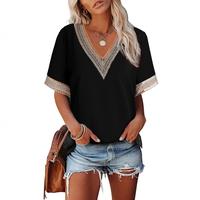 EVALESS Womens Short Sleeve Summer Tops Lace Trim V Neck Blouses for Women Fashion Tops Dressy Casual Shirts Summer Outfits 2...