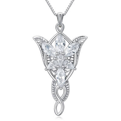 Sterling Silver Cubic Zirconia Lord Ring Arwen's Evenstar Pendant Necklace