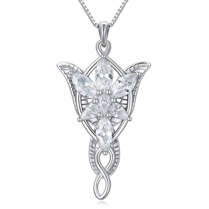 Sterling Silver Cubic Zirconia Lord Ring Arwen's Evenstar Pendant Necklace