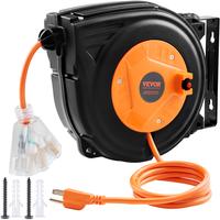 VEVOR Retractable Extension Cord Reel, 30 FT, Heavy Duty 16AWG/3C SJTOW Power Cord, with Lighted Triple Tap Outlet 10 Amp Cir...
