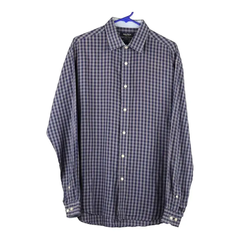 Nautica Checked Shirt - Large Blue Cotton