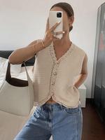 Women's Plain Crop Sweater Vest, Casual Fitted Sleeveless Cropped Knitwear for Spring & Fall, Fashion Women's Knit Clothing f...