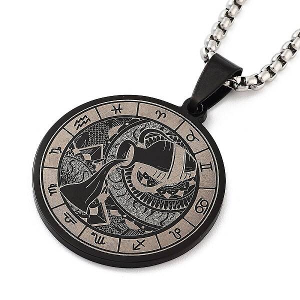 Retro Mandala 201 Stainless Steel Box Chain Constellation Pendant Necklaces for Women Men