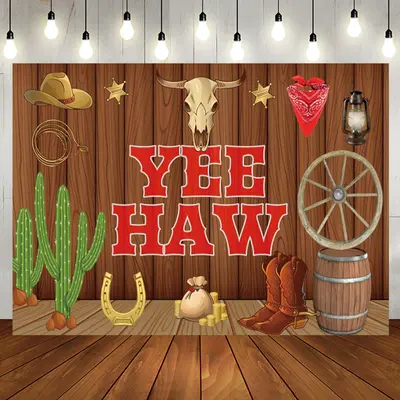 Brown Wood Wall Cowboy Catcus Birthday Backdrop - Aperturee