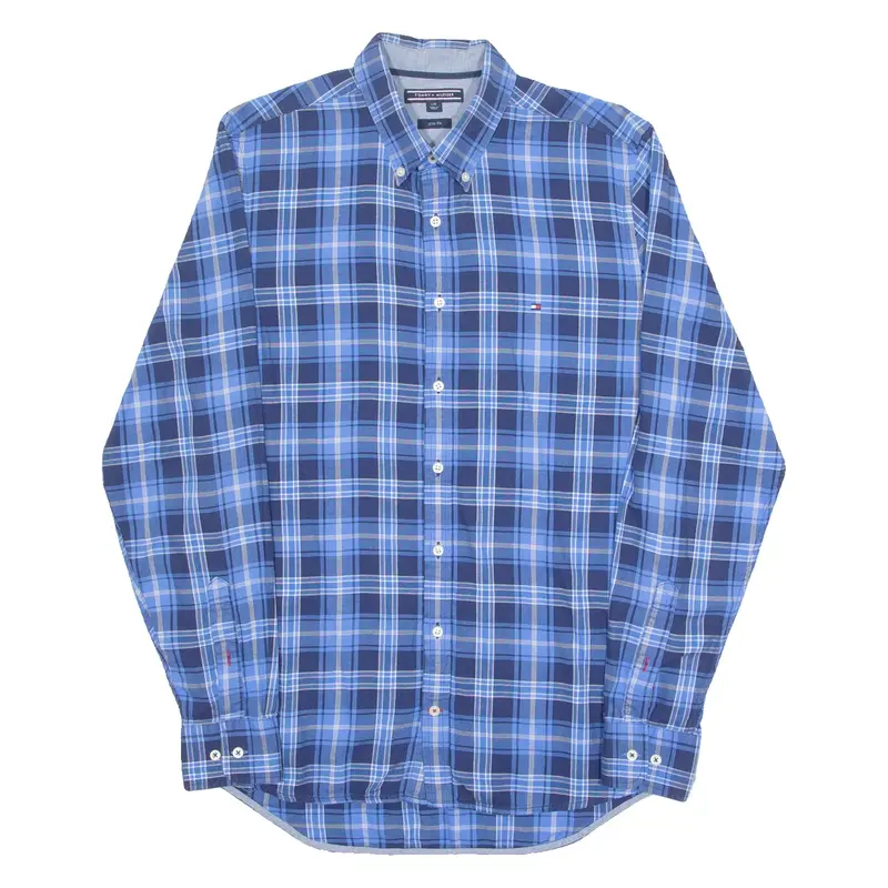 TOMMY HILFIGER Slim Fit Mens Shirt Blue Check Long Sleeve L