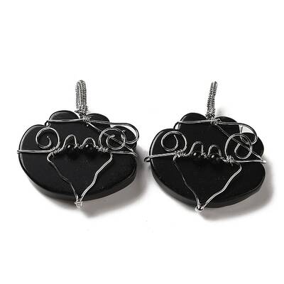 Natural Obsidian Copper Wire Wrapped Pendants