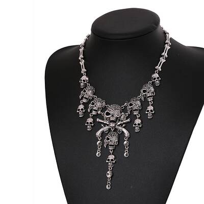 Alloy Skull Bib Necklace