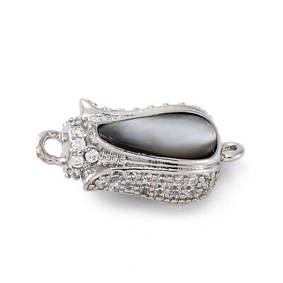 Brass & Clear Cubic Zirconia & Black Lip Shell Epoxy Resin Box Clasps