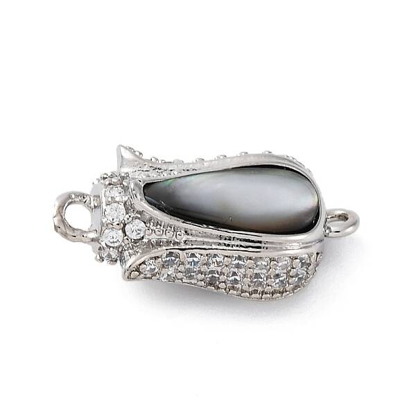 Brass & Clear Cubic Zirconia & Black Lip Shell Epoxy Resin Box Clasps