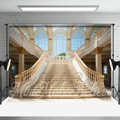 Cascading Staircase Castle Architecture Backdrop - Aperturee
