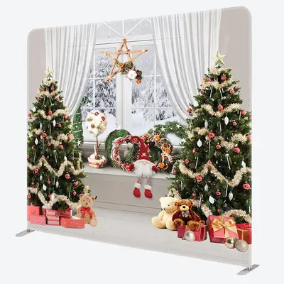 Aperturee Christmas Tree Window Gifts Tension Fabric Backdrop - Aperturee