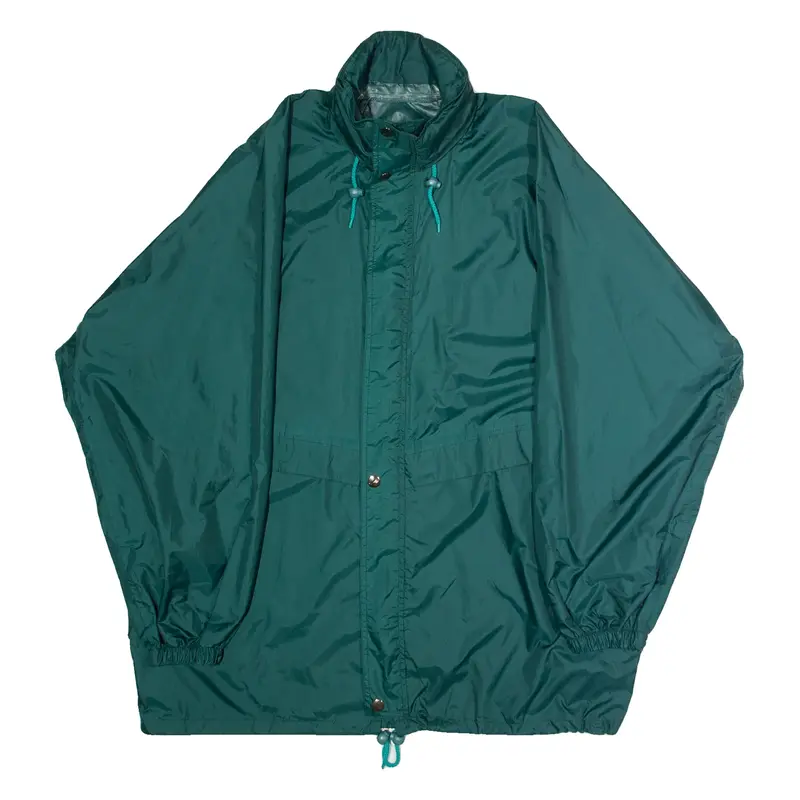 K-WAY Mens Anorak Jacket Green Nylon 90s Hooded 2XL