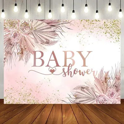 Aperturee Gold Glitter Pink Boho Floral Baby Shower Backdrop - Aperturee