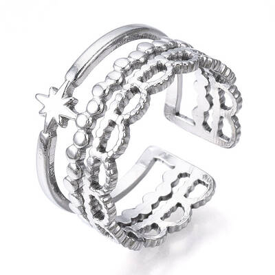Non-Tarnish 304 Stainless Steel Star Open Cuff Ring