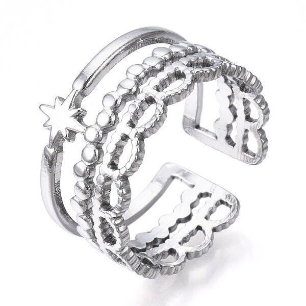 Non-Tarnish 304 Stainless Steel Star Open Cuff Ring