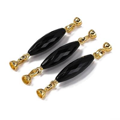 Rack Plating Brass and Black Onyx Flod Over Clasps