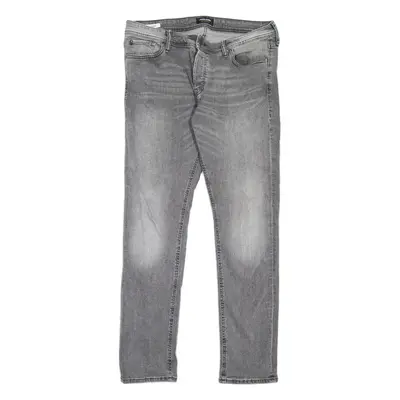 JACK & JONES Glenn Mens Jeans Grey Slim Straight Stone Wash W34 L34