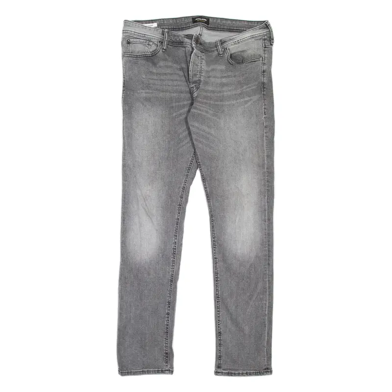 JACK & JONES Glenn Mens Jeans Grey Slim Straight Stone Wash W34 L34