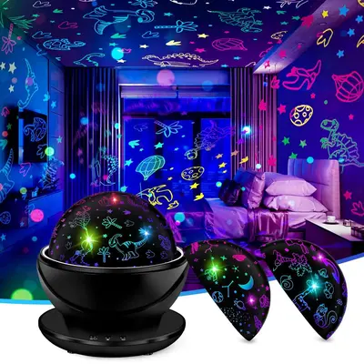 Rotation Dinosaur Night Light Projector for Summer, Ambient Projector Lamp with 2 Projection Films & Night Light Mode for B...