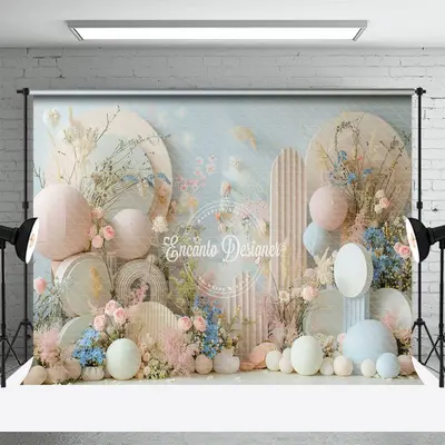 Aperturee Beige Arch Balloons Floral Wedding Photo Backdrop, 3X2FT(1MX0.6M), 14 USD, wedding backdrops, ENHD2J63-M