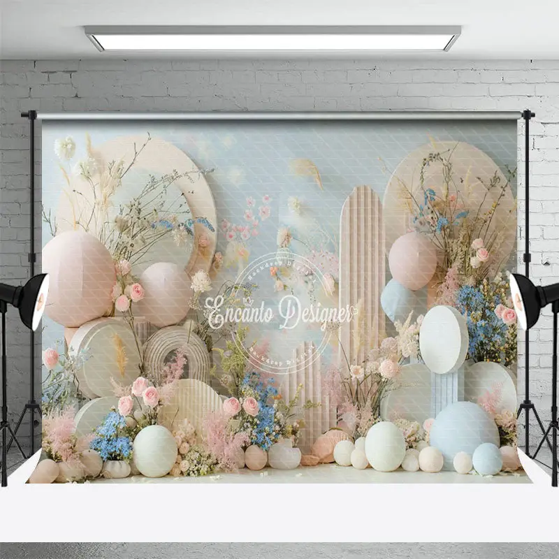 Aperturee Beige Arch Balloons Floral Wedding Photo Backdrop, 3X2FT(1MX0.6M), 14 USD, wedding backdrops, ENHD2J63-M
