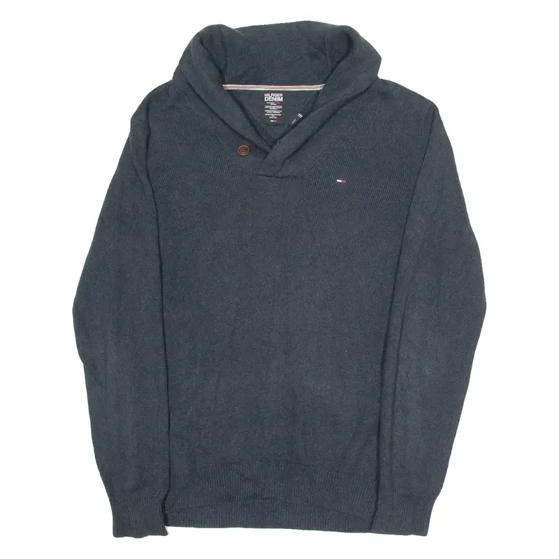 TOMMY HILFIGER Mens Jumper Blue Roll Neck Tight Knit L
