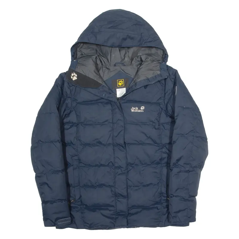 JACK WOLFSKIN Down Insulated Womens Puffer Coat Blue Hooded UK 16