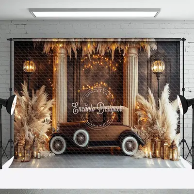 Aperturee Gold Glitter Retro Brown Truck Boho Wedding Backdrop | Best Photography Backdrop | Photo Studio Background | Photo ...