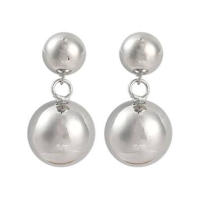 Smooth Spherical Geometric Brass Dangle Earrings for Women