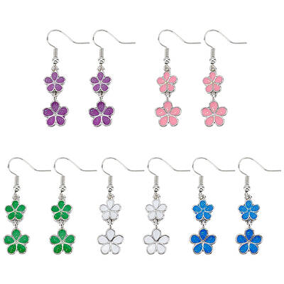 5 Pairs 5 Colors Alloy Enamel Flower Dangle Earrings