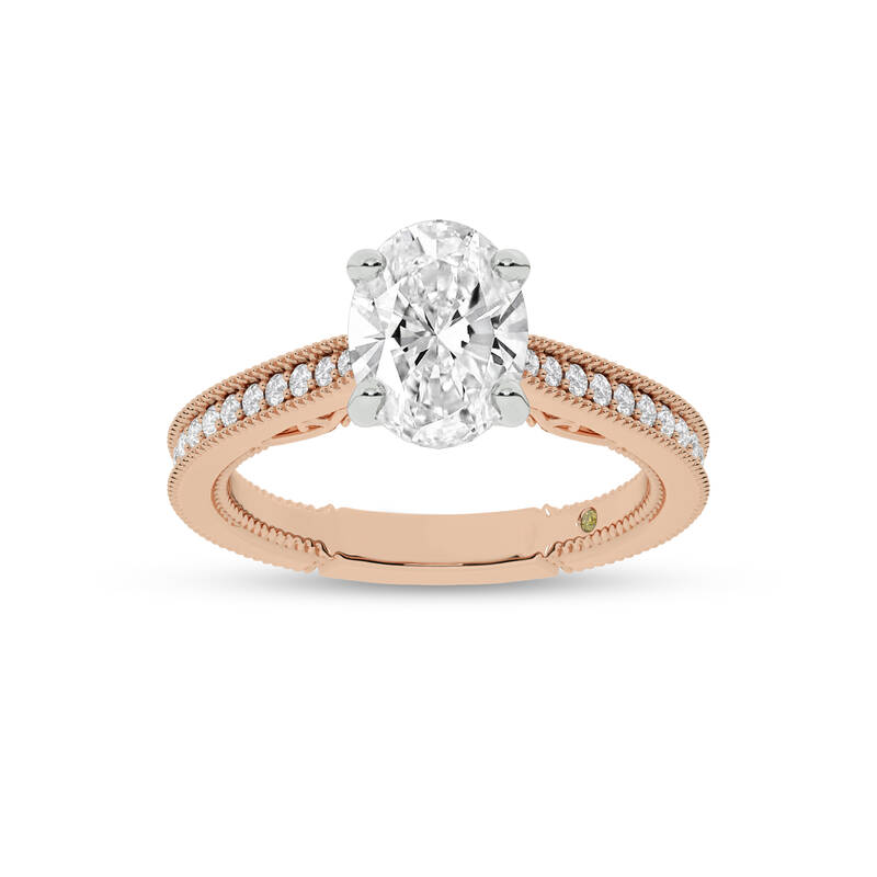 Oslo Vintage Inspired Hidden Accent Oval Lab Grown Diamond Engagement Ring | 18K Rose Gold 1 1/3 CT. TW.